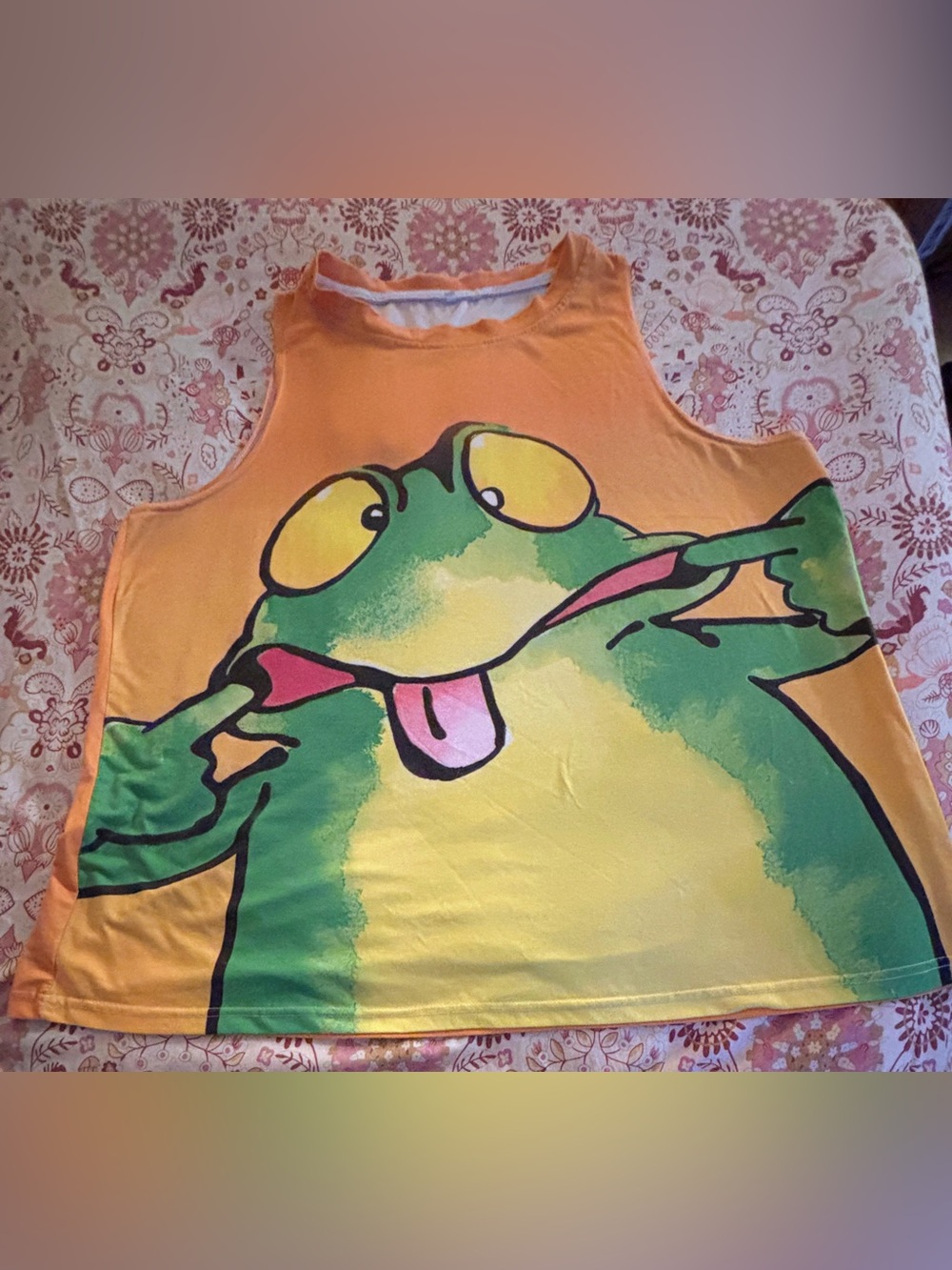 Yellow and Green Frog Graphic Tank Top